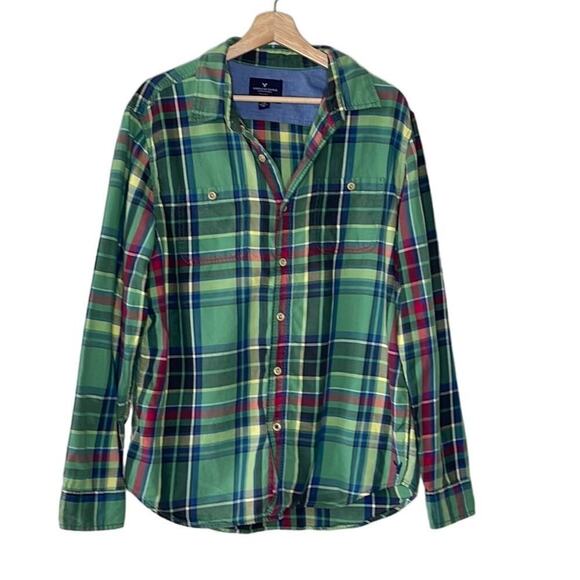 AMERICAN EAGLE LONG SLEEVE MULTICOLOR PLAID MEN'S SHIRT SIZE L - Picture 1 of 8
